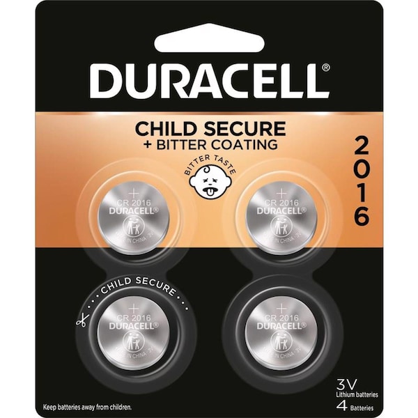 Duracell Duracell Lithium 3V Security Batteries - For Multipurpose - CR2016 - 90 mAh - 3 V DC - 4 / Each, PK4 DL2016B4PK - main